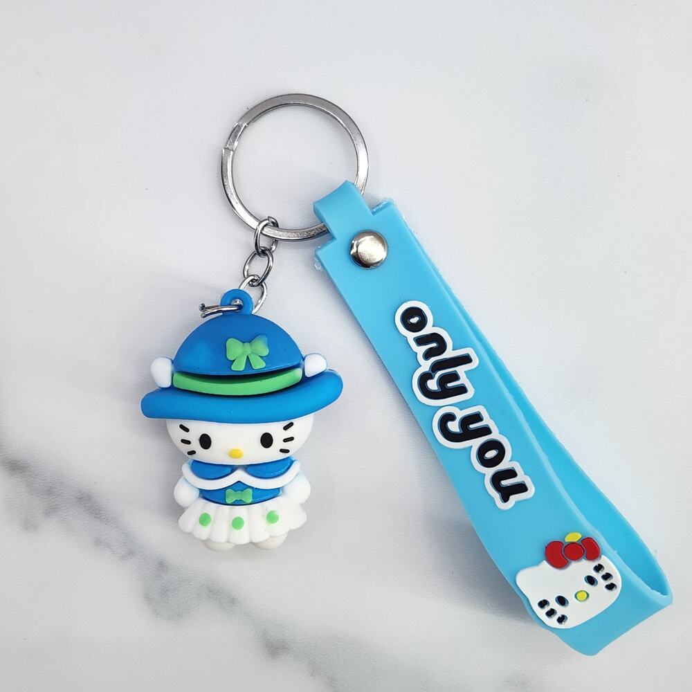 *NEW* Hello Kitty Blue Winter Dress & Hat 3D Figure Keychain & Strap "only you"